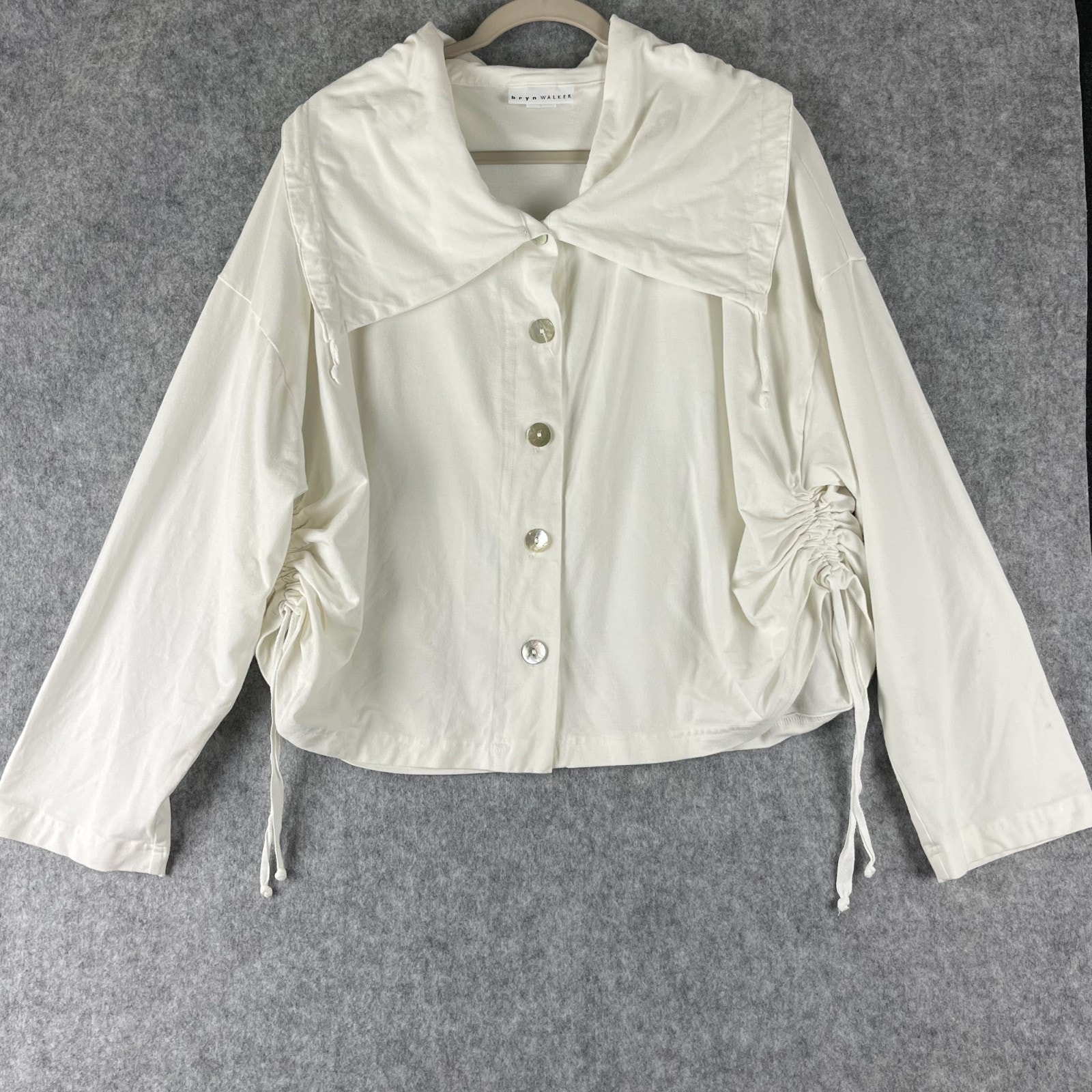 Bryn Walker Cardigan Womens Medium Ivory Bamboo Cotton Ruched Stretch Lagenlook